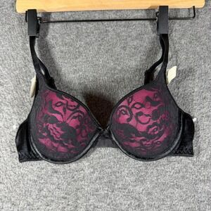 NWT Wonderbra Push-Up Bra Womens Size 34C Black Pink Lace Y2K